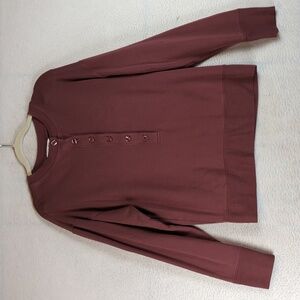 Athleta‎ Women's Burgundy Button Ribbed Crewneck Long Sleeve Shirt Size XS